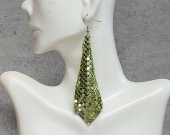 Chartreuse earrings, mesh earrings, Gipsy earrings, Disco earrings, 80s Statement Earrings