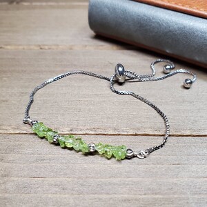 Raw Peridot bracelet, Dark Academia jewelry for student , August Birthstone gift