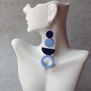 Blue extra long earrings, statement earrings, bold earrings, oversize earrings, geometric earrings, gipsy earrings image 10