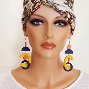 Burnt Sienna oversize earrings, extra long bold earrings, statement wood hoop earrings, gypsy earring, orange yellow earrings image 10
