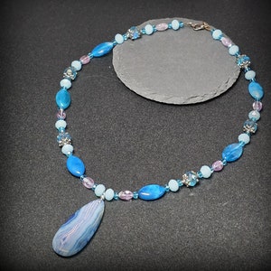 Blue Agate Pendant Necklace: Amethyst Gemstone Statement Jewelry