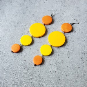Oversized Yellow Wood Earrings: Extra Long Statement Jewelry