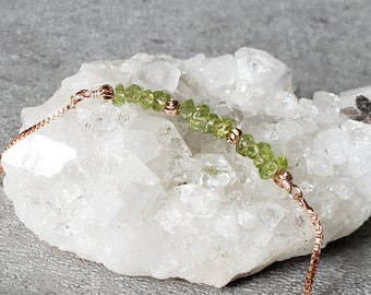 Raw Peridot bracelet, August Birthstone gift for women, peridot chips bracelet