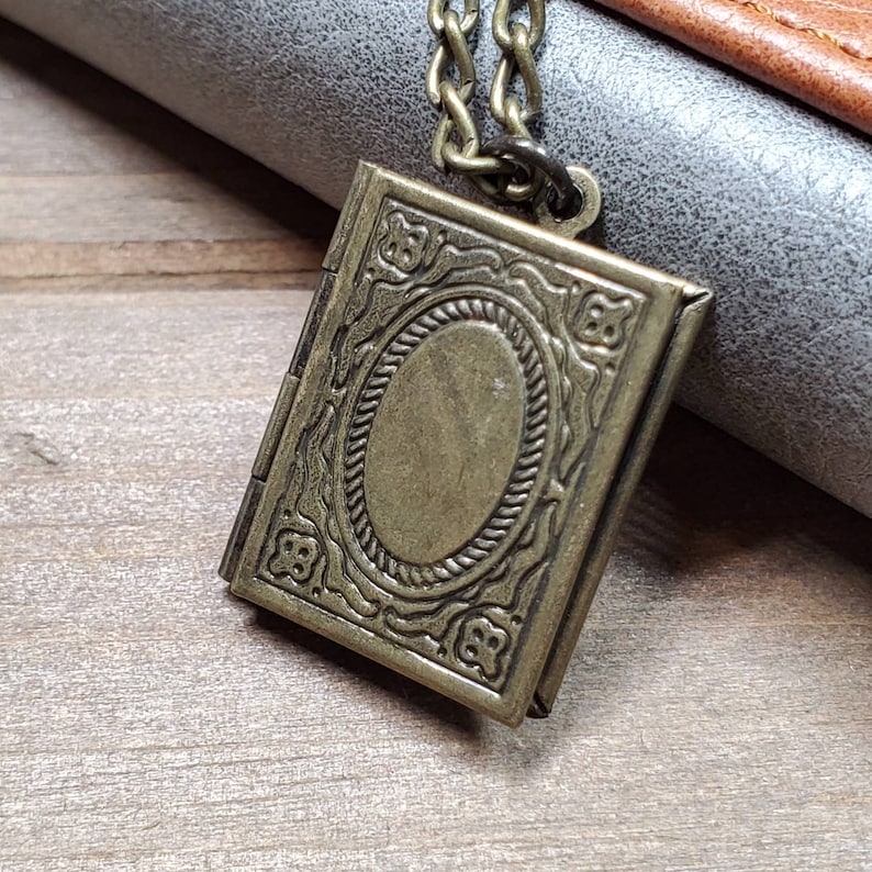 Dark Academia book necklace 2 picture photo locket pendant College student gift Bronze