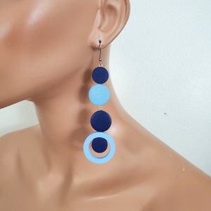 Blue extra long earrings, statement earrings, bold earrings, oversize earrings, geometric earrings, gipsy earrings image 6