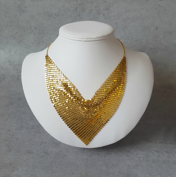 Vintage Gold Mesh Disco Belt or Necklace Statement Chain Vintage 1970s Gold Mesh Bib Necklace - Raleigh Vintage main image 4