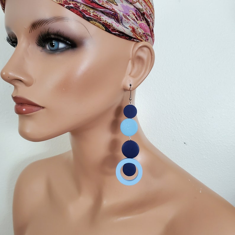 Blue extra long earrings, statement earrings, bold earrings, oversize earrings, geometric earrings, gipsy earrings image 4
