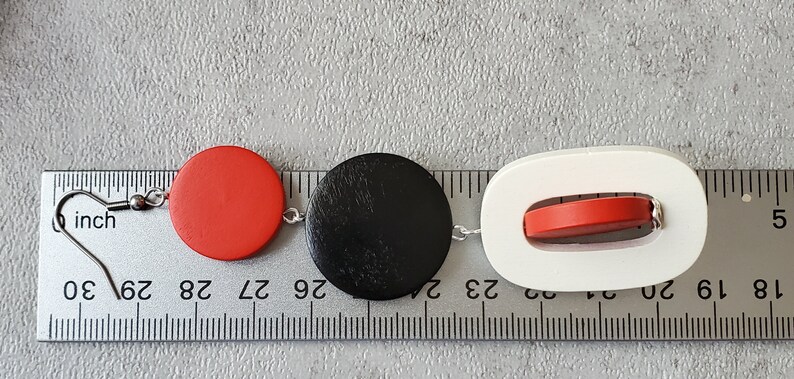 Red black white extra long earrings, Bold earrings, statement wood hoop earrings, oversize earrings, geometric earrings, gypsy earring image 6