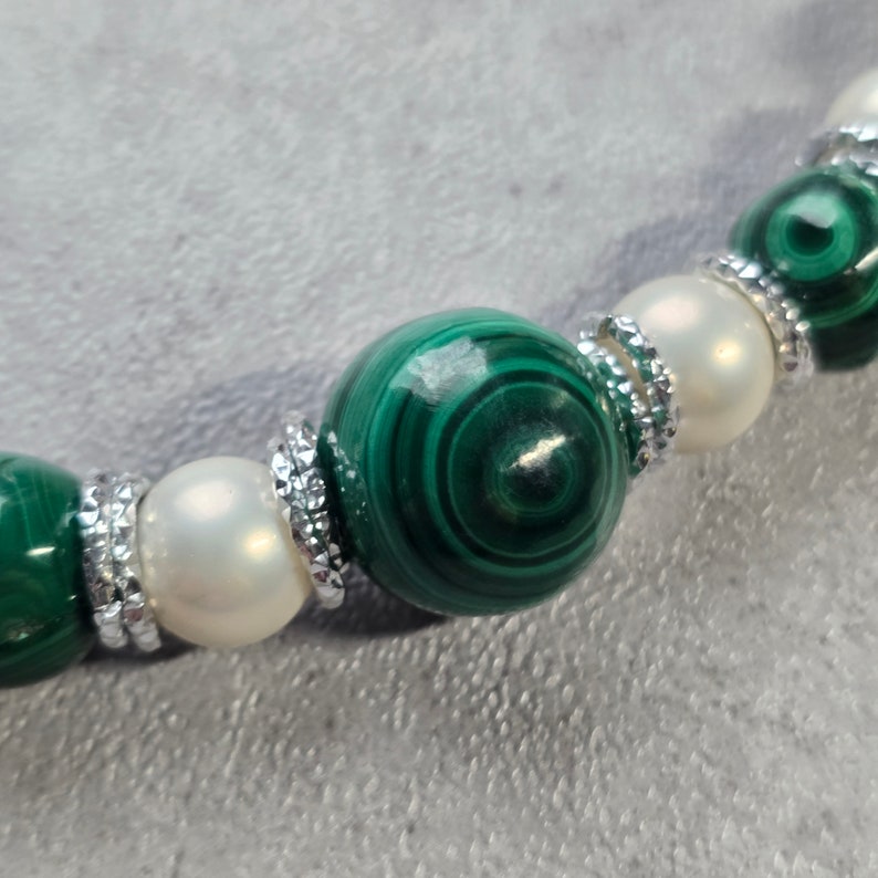 Malachite necklace, white pearl contemporary choker, gemstone necklace image 8
