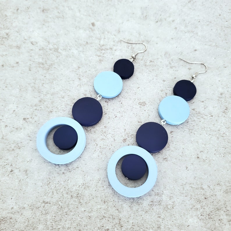 Blue extra long earrings, statement earrings, bold earrings, oversize earrings, geometric earrings, gipsy earrings image 7