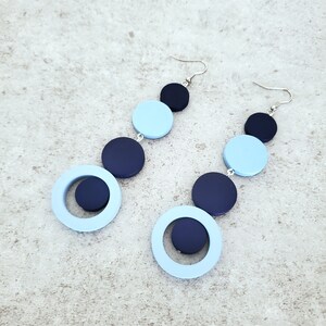 Blue extra long earrings, statement earrings, bold earrings, oversize earrings, geometric earrings, gipsy earrings image 8