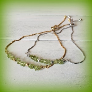 Raw Peridot Bolo Bracelet: Adjustable Gemstone, August Birthstone