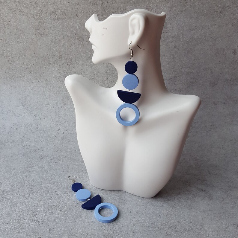 Blue extra long earrings, statement earrings, bold earrings, oversize earrings, geometric earrings, gipsy earrings image 10