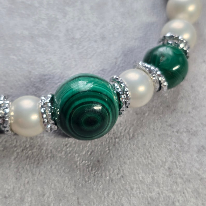 Malachite necklace, white pearl contemporary choker, gemstone necklace image 3
