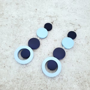 Blue extra long earrings, statement earrings, bold earrings, oversize earrings, geometric earrings, gipsy earrings image 3