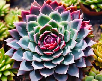 Vibrant Sempervivum Succulent Macro - Jewel Collection Botanical Art for Home Decor