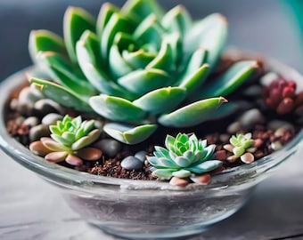 Succulent Photography - Succulents in Glass Planter for Elegant Wall Decor and Botanical Art Prints