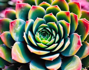 Radiant Jewel Sempervivum Succulent - Vibrant Botanical Art for Nature Lovers