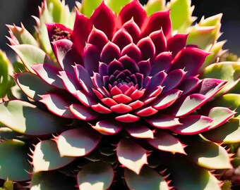 Radiant Jewel Sempervivum Succulent - Macro Botanical Art for Nature Lovers