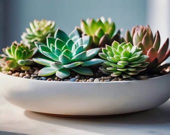 Succulent Garden Photography Print: Ceramic Planter, Botanical Wall Art (Digital Download)