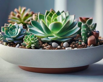 Succulent Photography - Whispering Greens in Ceramic Planter for Elegant Home Decor and Botanical Prints