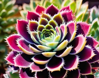 Bold Jewel Sempervivum Succulent - Macro Botanical Art for Nature Enthusiasts