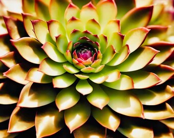 Succulent Photography - Vibrant Sempervivum Jewel Macro for Botanical Wall Art and Prints