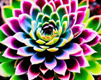 Electric Jewel Sempervivum Succulent - Vibrant Macro Botanical Art for Bold Home Decor