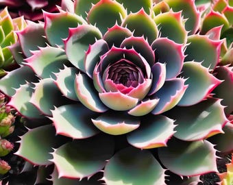 Colorful Jewel Sempervivum Succulent - Vibrant Botanical Art for Home Decor
