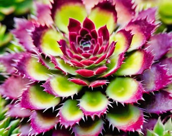 Radiant Jewel Sempervivum Succulent - Macro Botanical Art for Nature-Inspired Home Decor