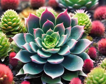 Colorful Sempervivum Succulent Macro - Vibrant Botanical Art for Home Decor