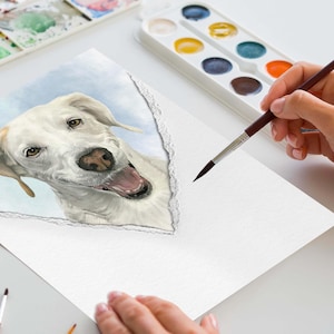 Dipinto di cane unico da foto, disegno originale di gatto ad acquerello dipinto a mano con cornice, sorpresa per il fratellastro di animali delle feste religiose, decorazione per portico