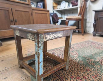 Vintage Small Reclaimed Wood 10.5" Tall Rustic Square Decorative Stool Farmhouse Cabin Decor