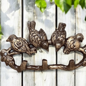 Hand Painted Cast Iron Rustic Brown W/ Gold Accents Birds on