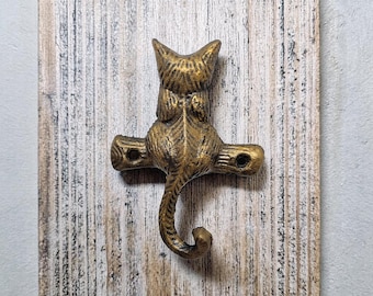 Cast Iron Hand Painted 4" Single Rustic Black with Gold Cat Coat Hat Key Purse Bag Hook Rack