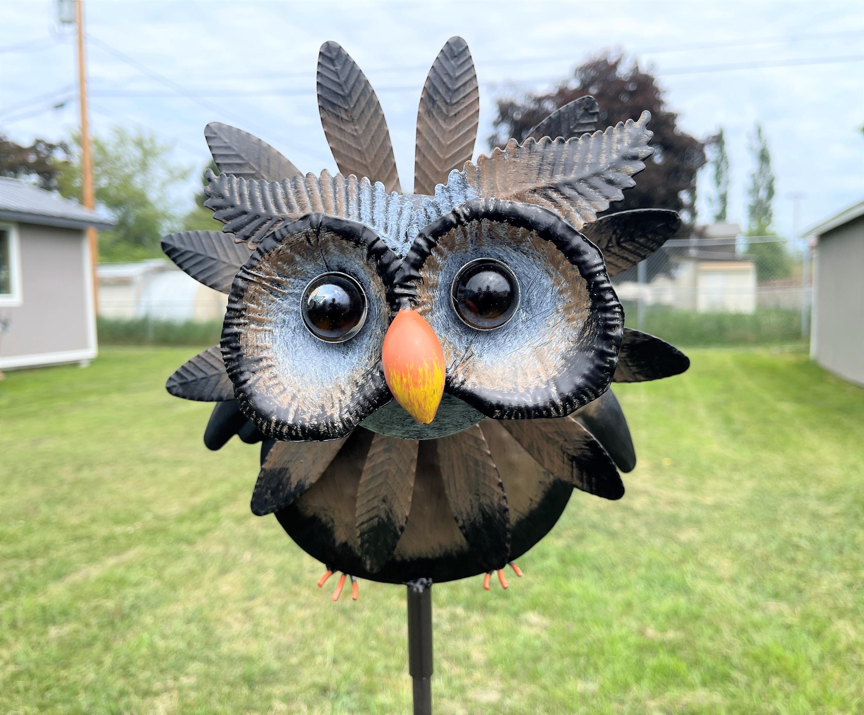 Metal Owl Yard Stake Wind Spinner Windmill Whirly-gig Yard Garden