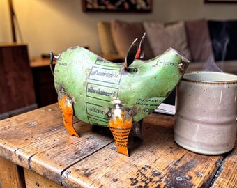 Rustic 6.5" Vintage Scrap Metal Pig Statue Recycled Farmhouse Decor