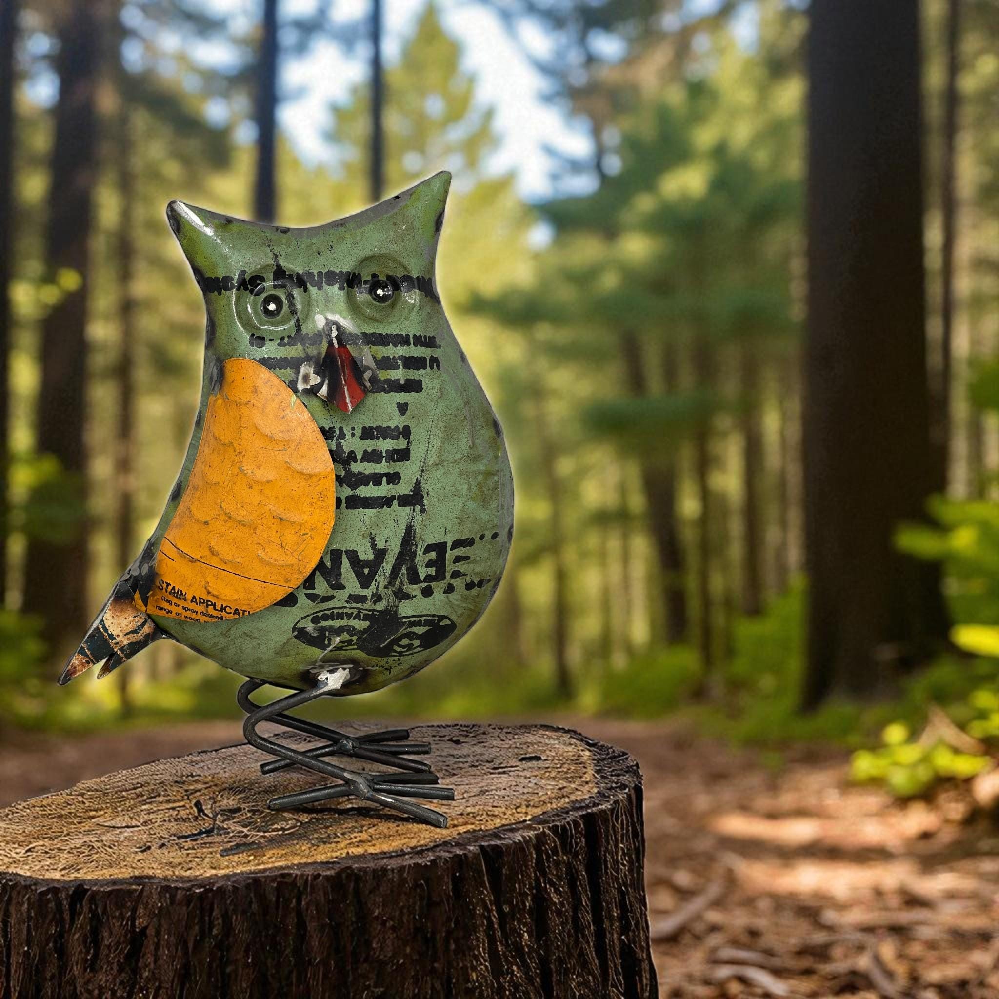 Rustic 12.5" Tall Repurposed Recycled Vintage Scrap Metal Owl Statue Home Farm Garden Decor