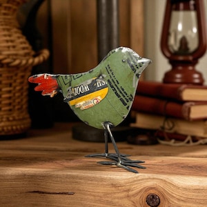 Rustic 9.25&quot; Tall Repurposed Recycled Vintage Scrap Metal Bird Statue Home Farm Garden Decor