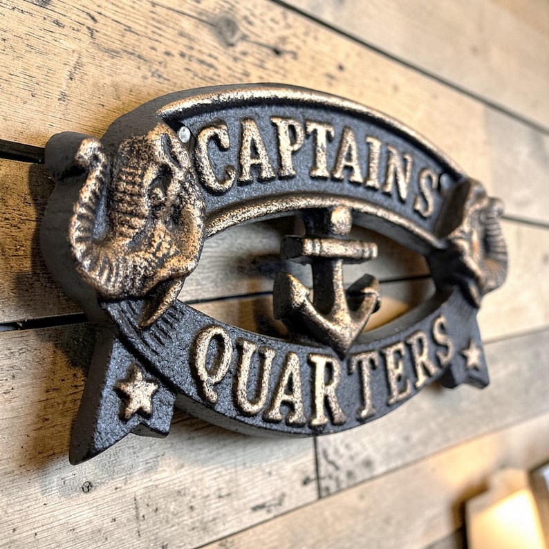 Quarter Sign Lettering Cast Iron Captain's Quarters Sign: Nautical Kraken Anchor Plaque - Etsy