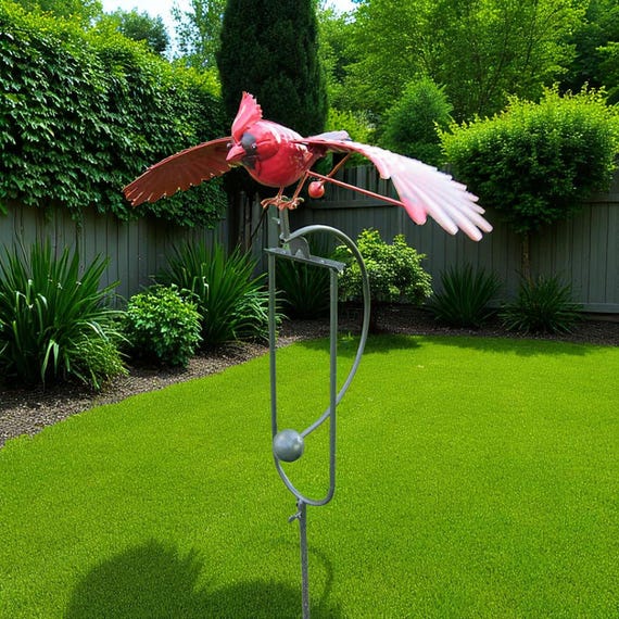 Wing Flapping Kinetic Metal Red Cardinal Rocking 43