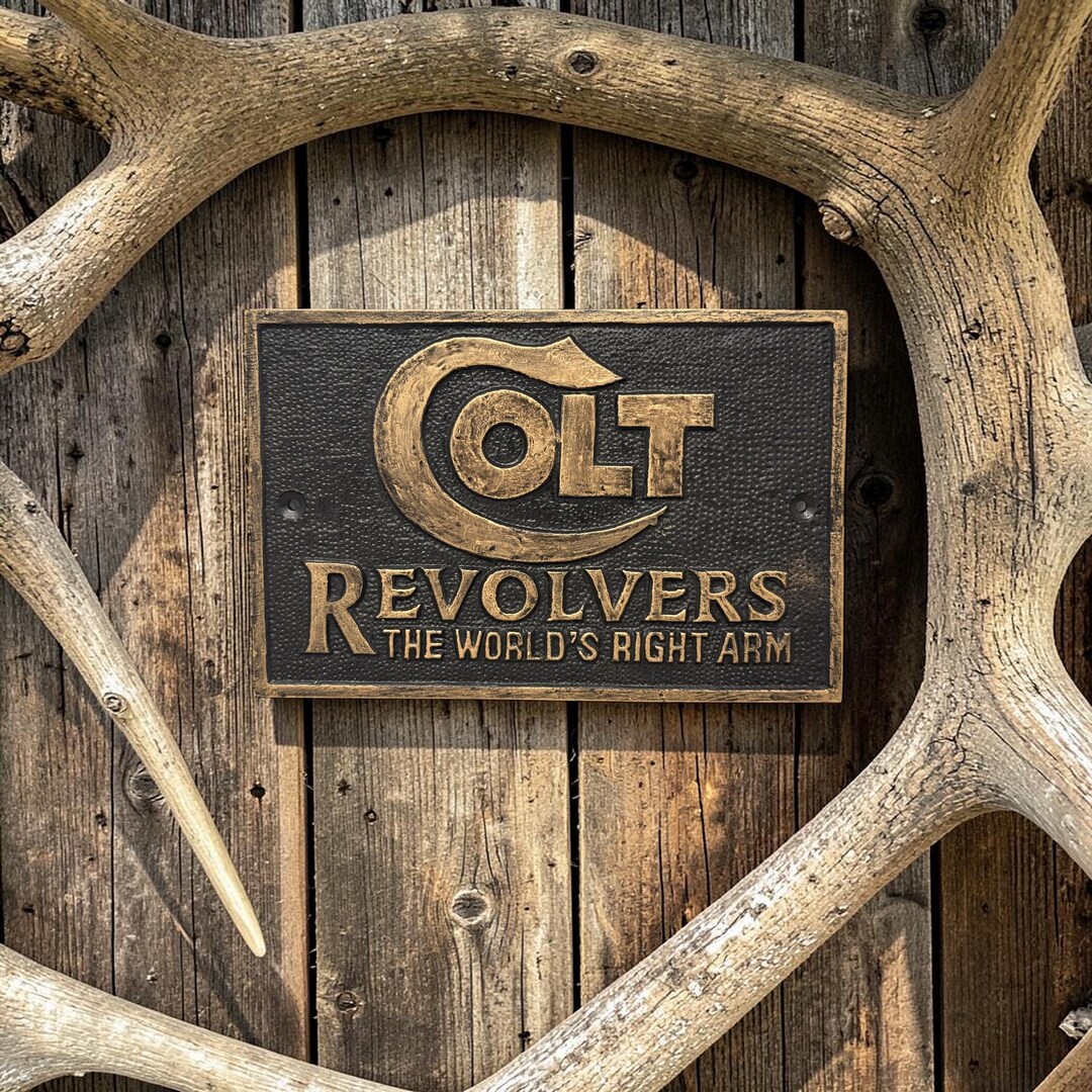 Colt Hand Sign Heavy Cast Iron Colt Revolvers Sign Plaque – Hand Painted Black Gold (6 ...