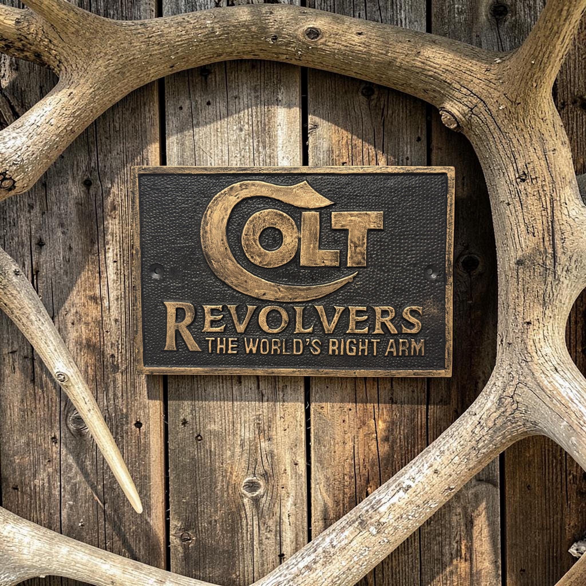 Heavy Cast Iron Colt Revolvers Sign Plaque – Hand Painted Black Gold (6 ...