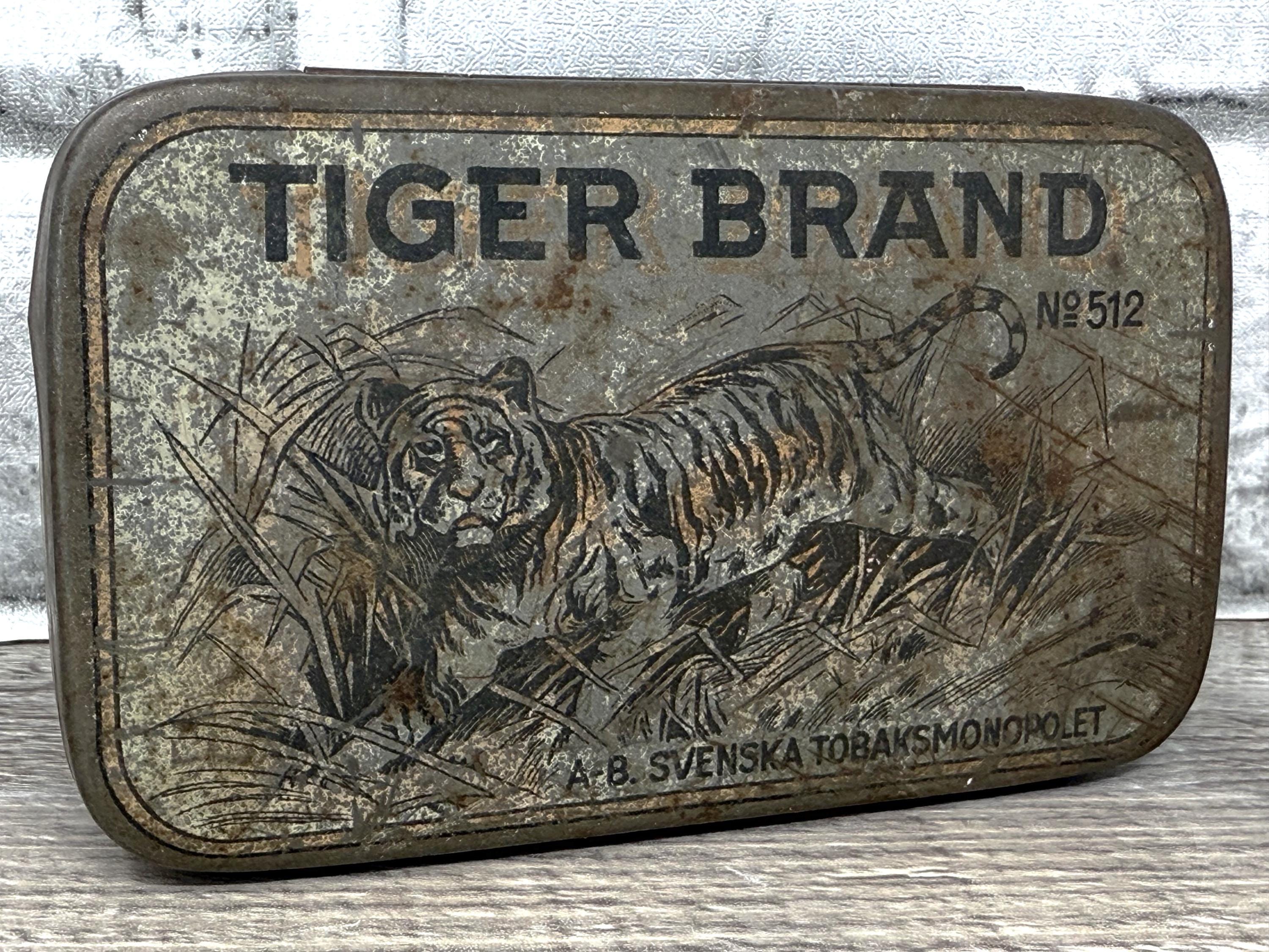 Antique Vintage Tiger Brand No 512 Empty Tobacco Tin AB Svenska  Tobaksmonopolet Very Rare!