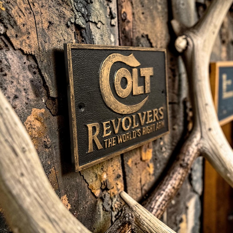 Heavy Cast Iron Colt Revolvers Sign Plaque – Hand Painted Black Gold (6 ...