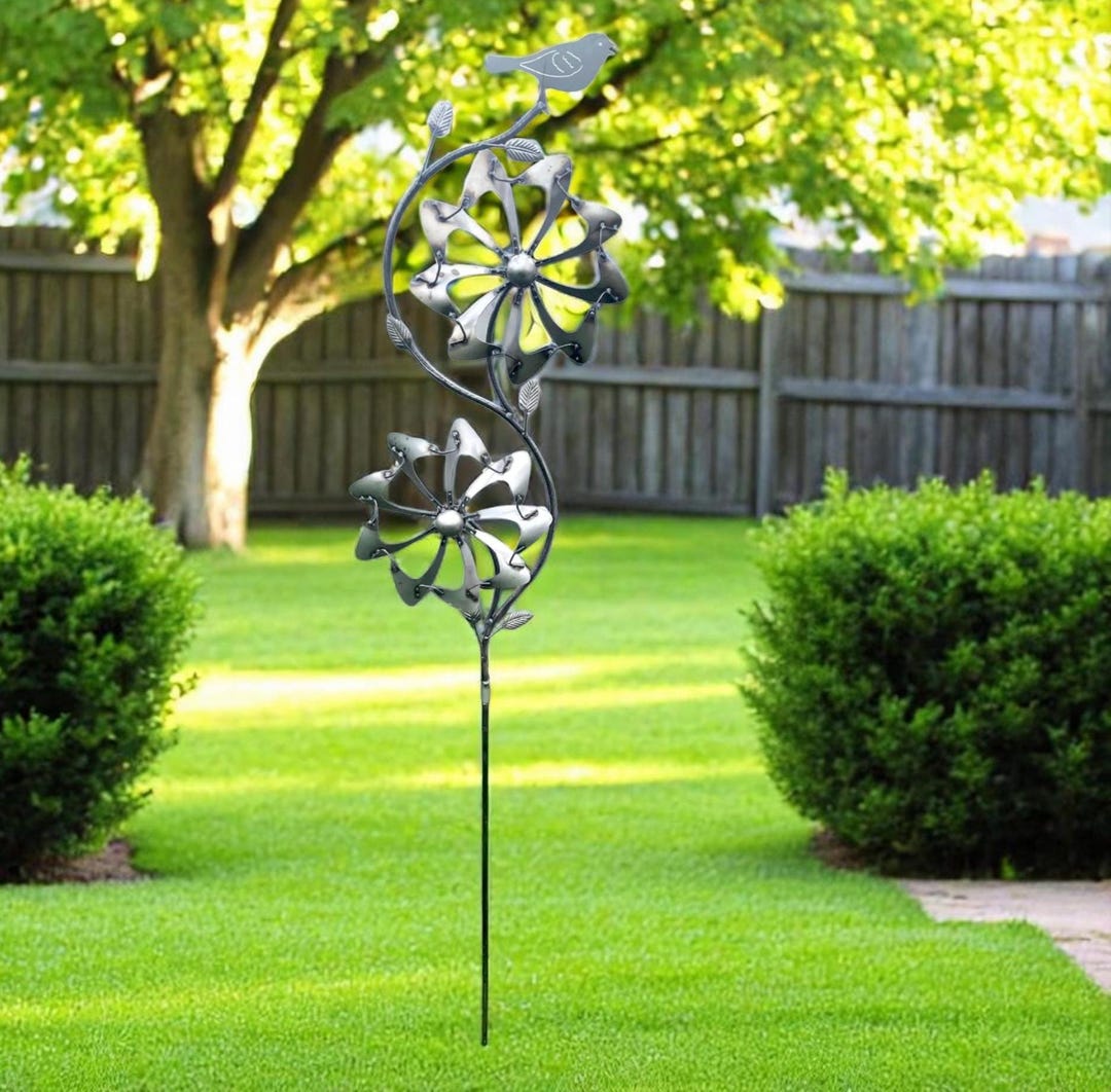 Metal Double Wind Spinner With Bird - Garden Yard Art - Etsy