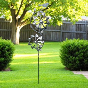 Metal Double Wind Spinner with Bird - Garden Yard Art