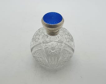 Lovely Silver and Guilloche Enamel Topped Scent Bottle - 1944