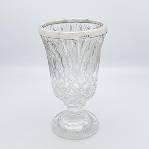 Vaso in vetro con parte superiore in argento Art Déco, vaso per fiori vintage del 1929, vaso decorativo antico