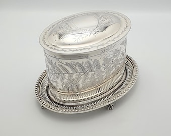 アンティークフローラルビスケットバレル：ロバーツ＆ベルク シルバー